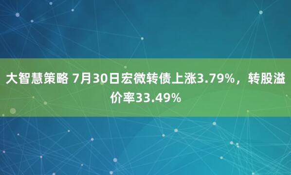 大智慧策略 7月30日宏微转债上涨3.79%，转股溢价率33.49%
