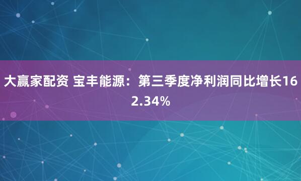 大赢家配资 宝丰能源：第三季度净利润同比增长162.34%